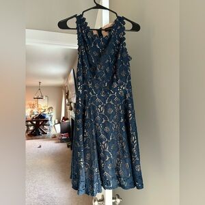 Jodi Kristopher Navy Floral Lace Mini Dress